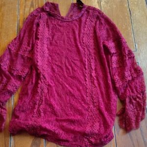 Elegant Lace Blouse in Deep Red